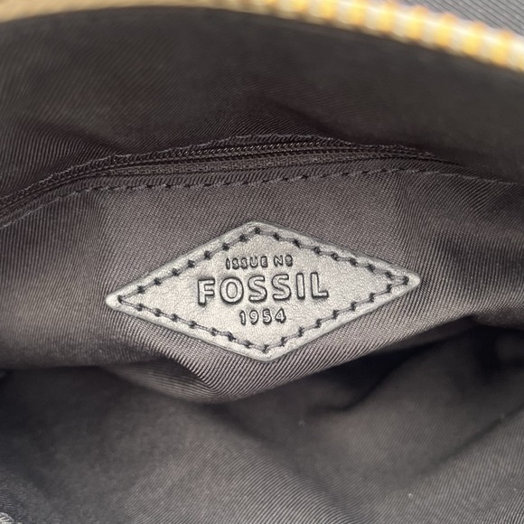 Fossil Crossbody Bag Leather Black Cream Floral Appliqué Key Charm Shoulder Bag - Picture 11 of 13